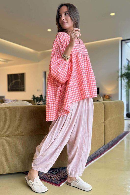 Nonni Gingham Artist Smock Coral